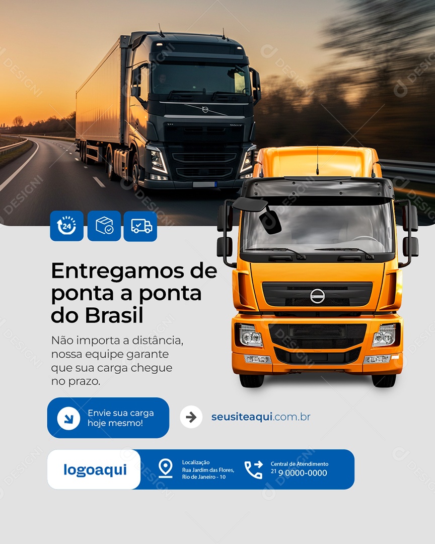 Transportadora Entregamos de Ponta a Ponta do Brasil Social Media PSD Editável