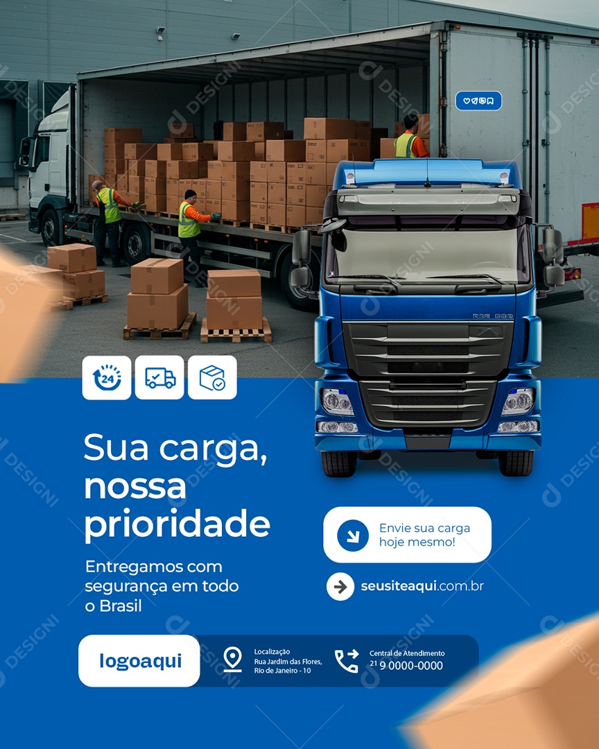 Transportadora Sua Carga Nossa Prioridade Social Media PSD Editável