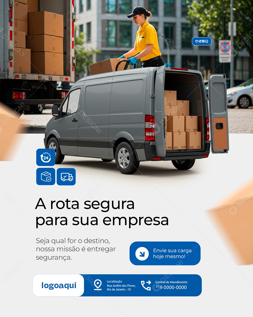 Transportadora A Rota Segura para Sua Empresa Social Media PSD Editável