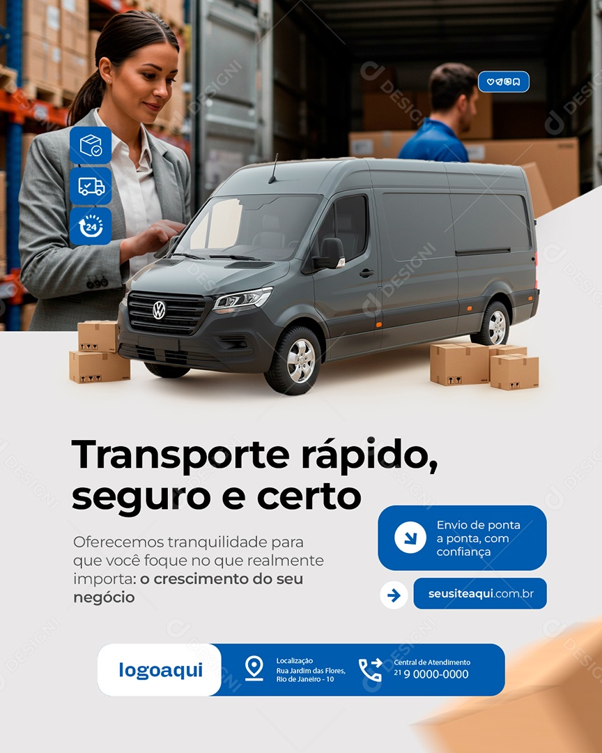 Transportadora Transporte Rápido Seguro e Certo Social Media PSD Editável