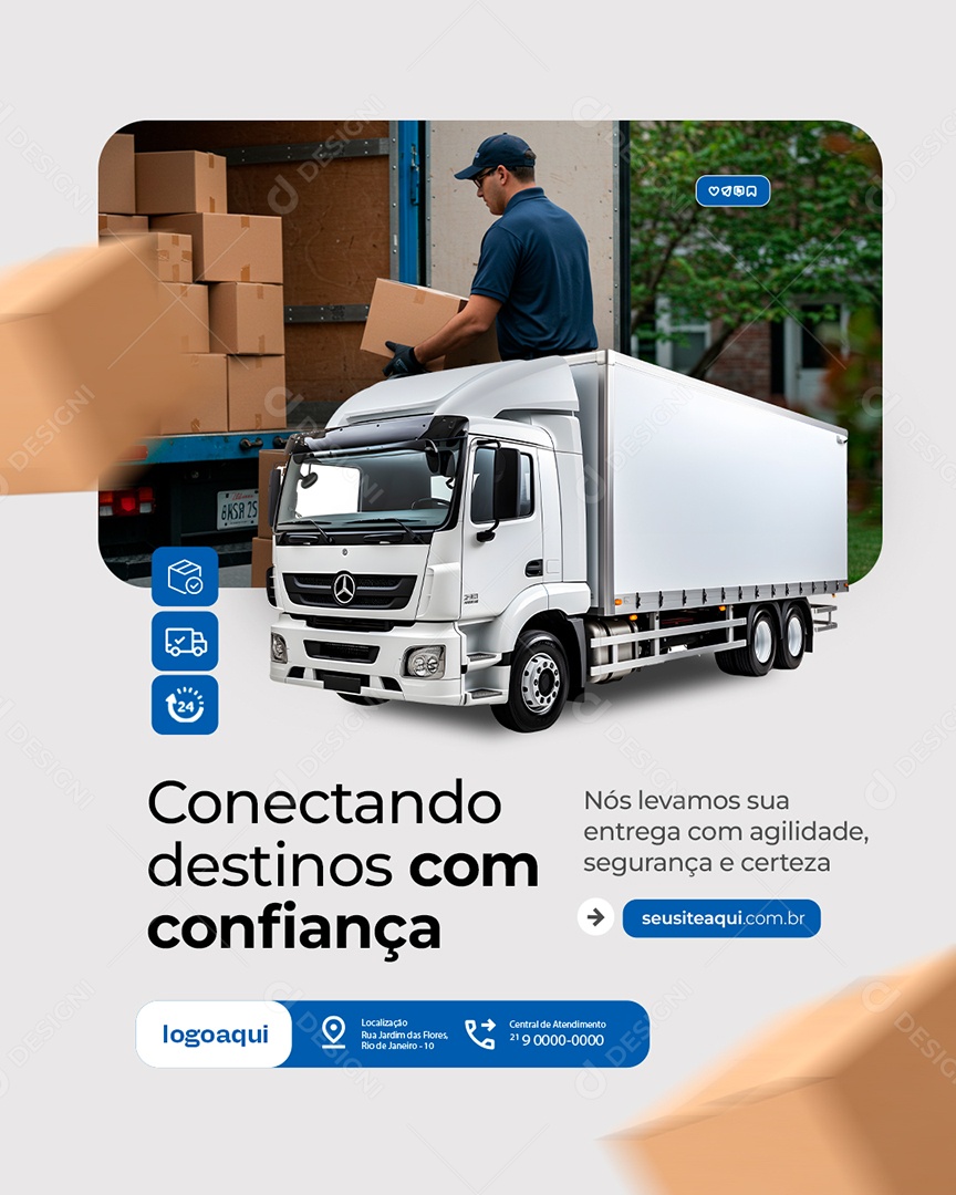 Transportadora Conectando Destinos com Confiança Social Media PSD Editável
