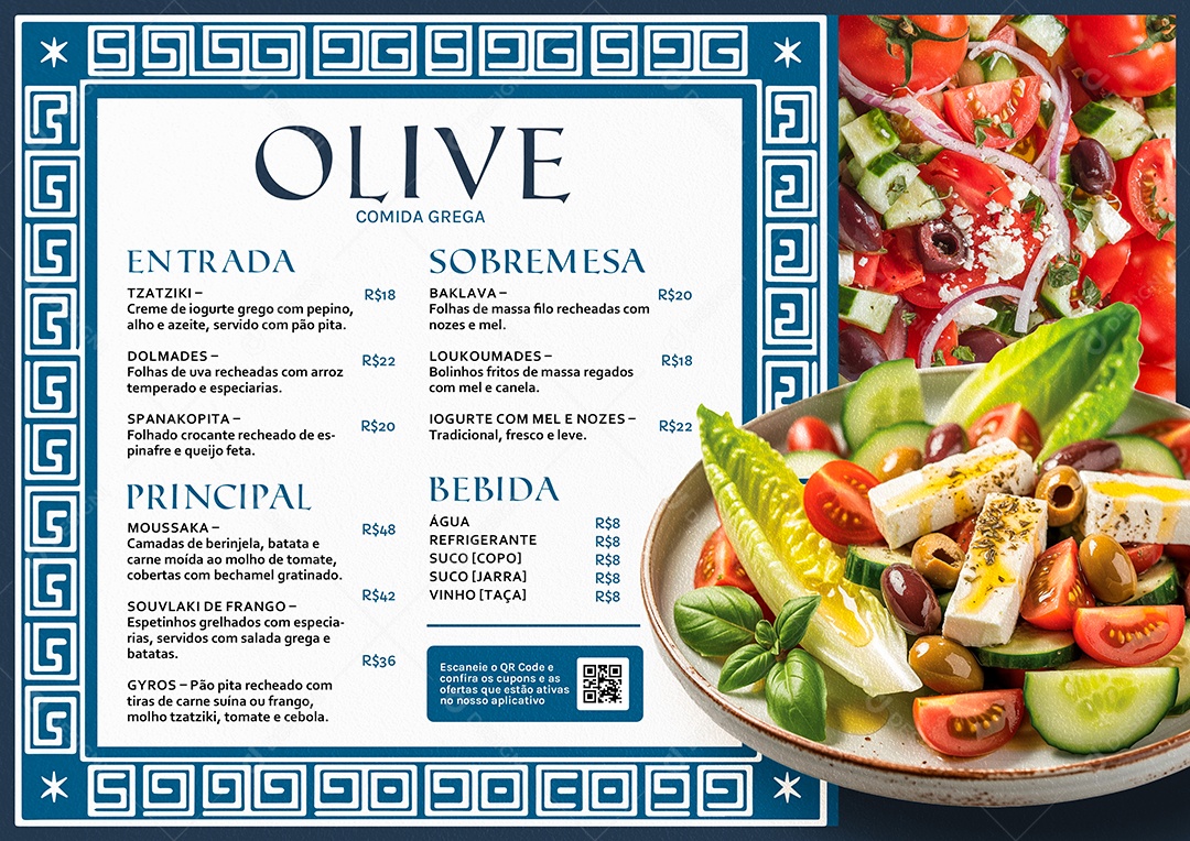 Cardápio Comida Grega PSD Editável