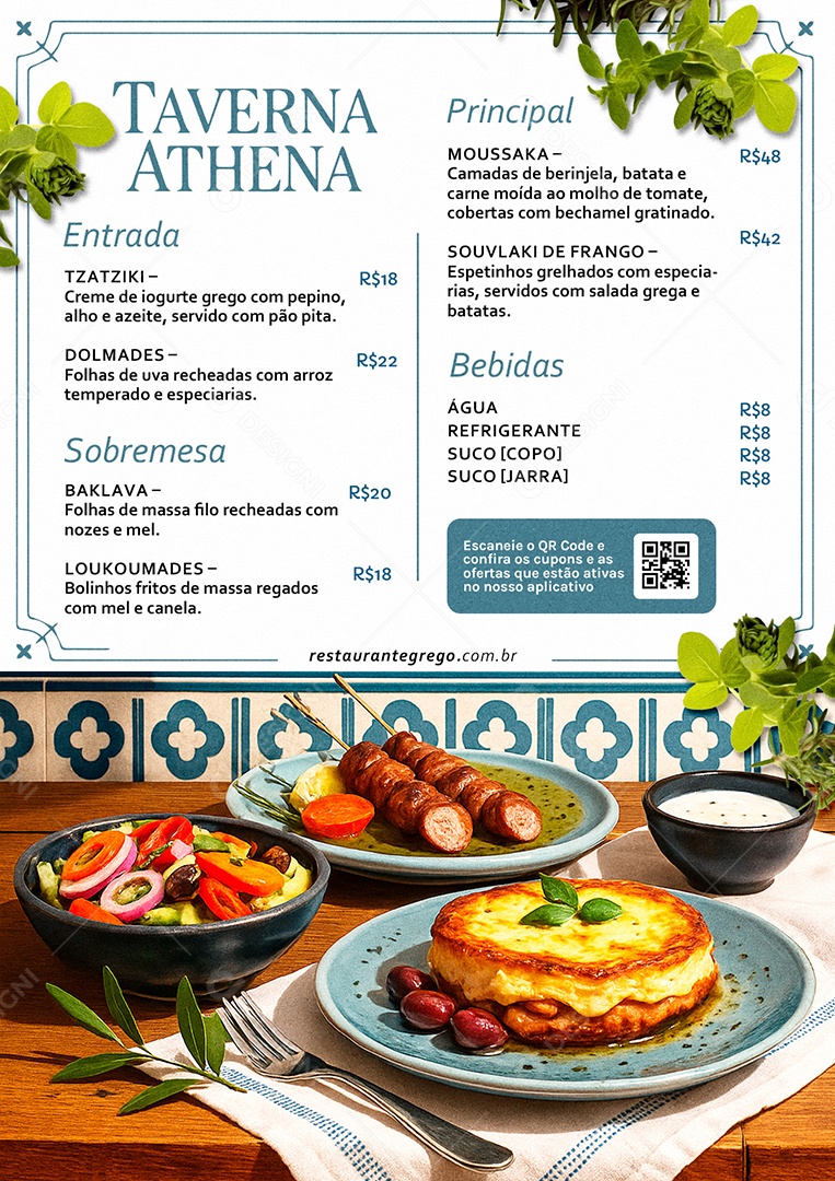 Cardápio Comida Grega PSD Editável