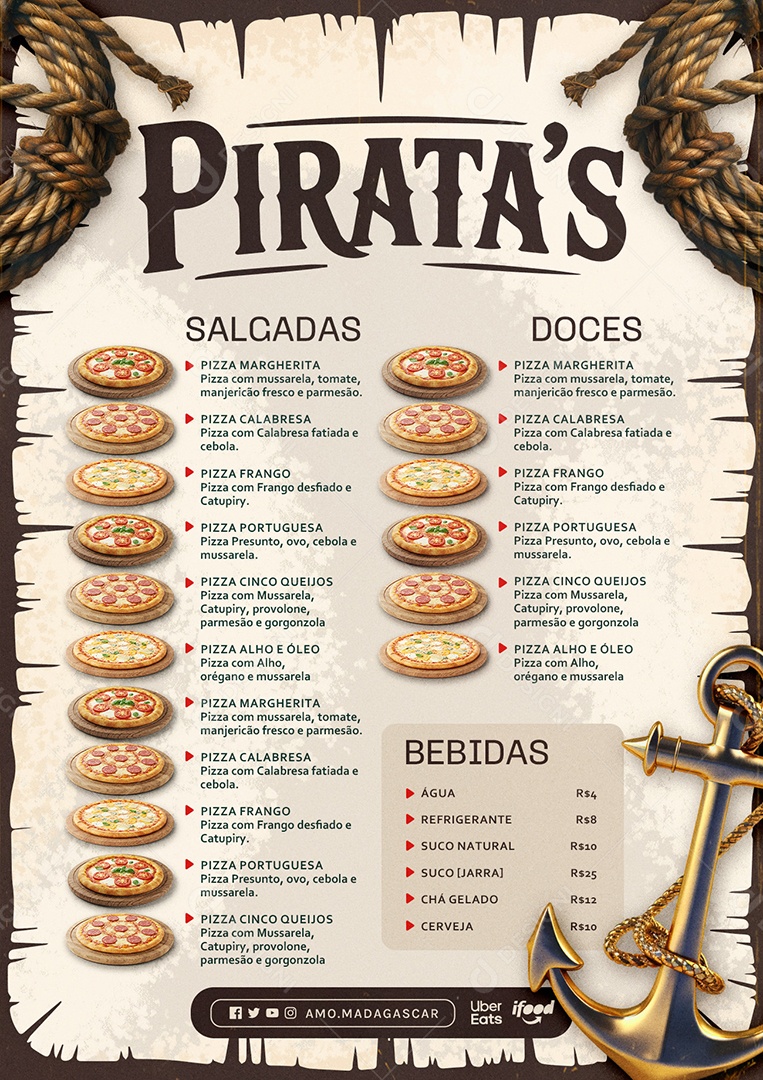 Cardápio Pizzaria Piratas PSD Editável