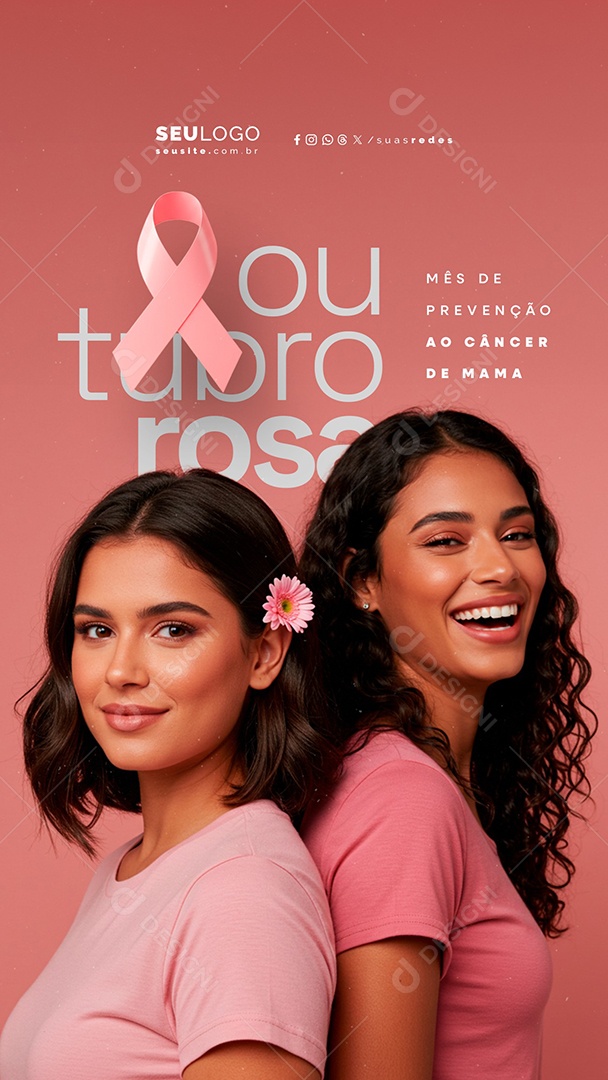Story Outubro Rosa Mês de Prevenção ao Câncer de Mama Social Media PSD Editável