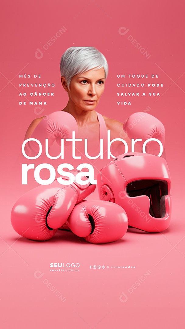 Story Outubro Rosa Mês de Prevenção ao Câncer de Mama Social Media PSD Editável