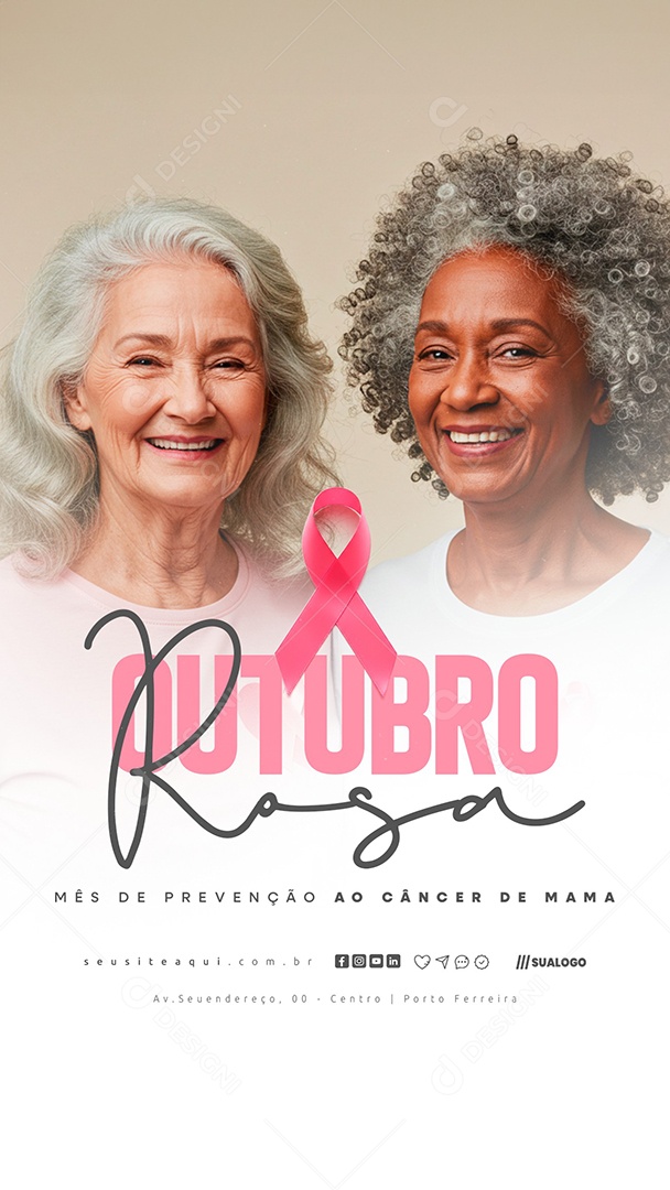 Story Outubro Rosa Mês de Prevenção ao Câncer de Mama Social Media PSD Editável