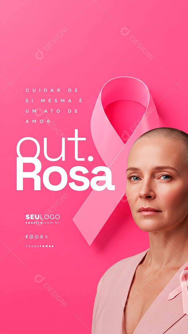 Story Outubro Rosa Mês de Prevenção ao Câncer de Mama Social Media PSD Editável
