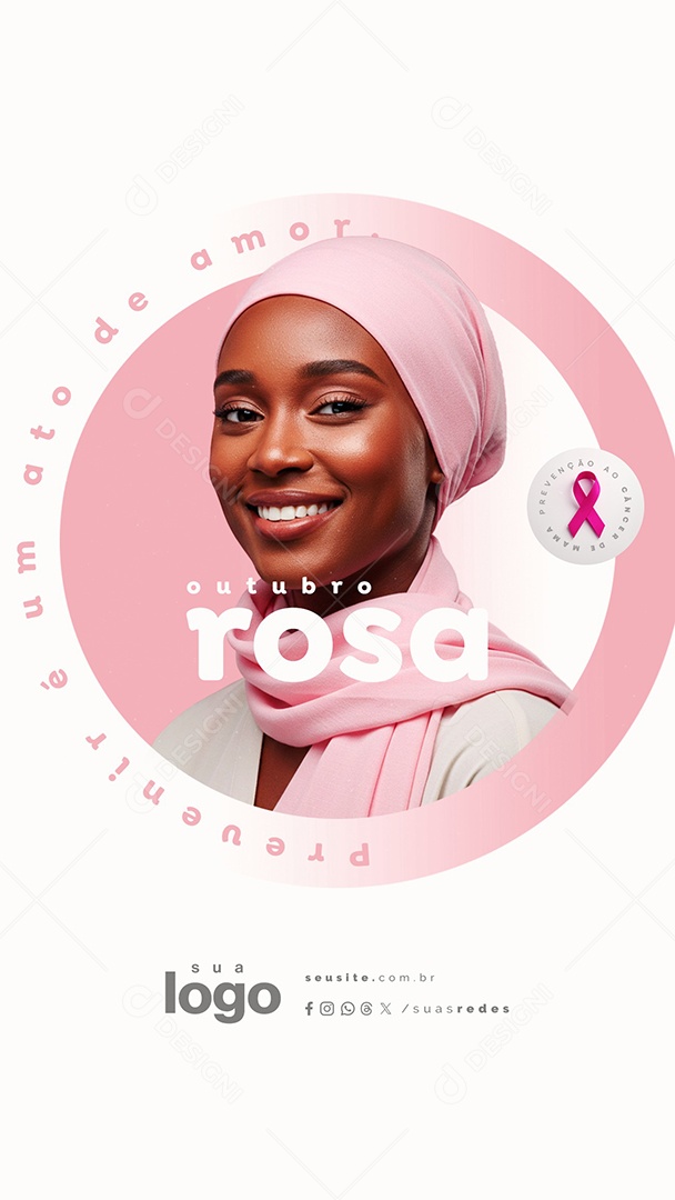 Story Outubro Rosa Mês de Prevenção ao Câncer de Mama Social Media PSD Editável