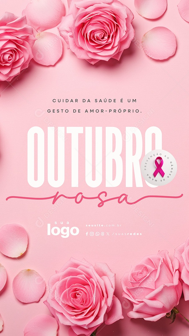 Story Outubro Rosa Mês de Prevenção ao Câncer de Mama Social Media PSD Editável