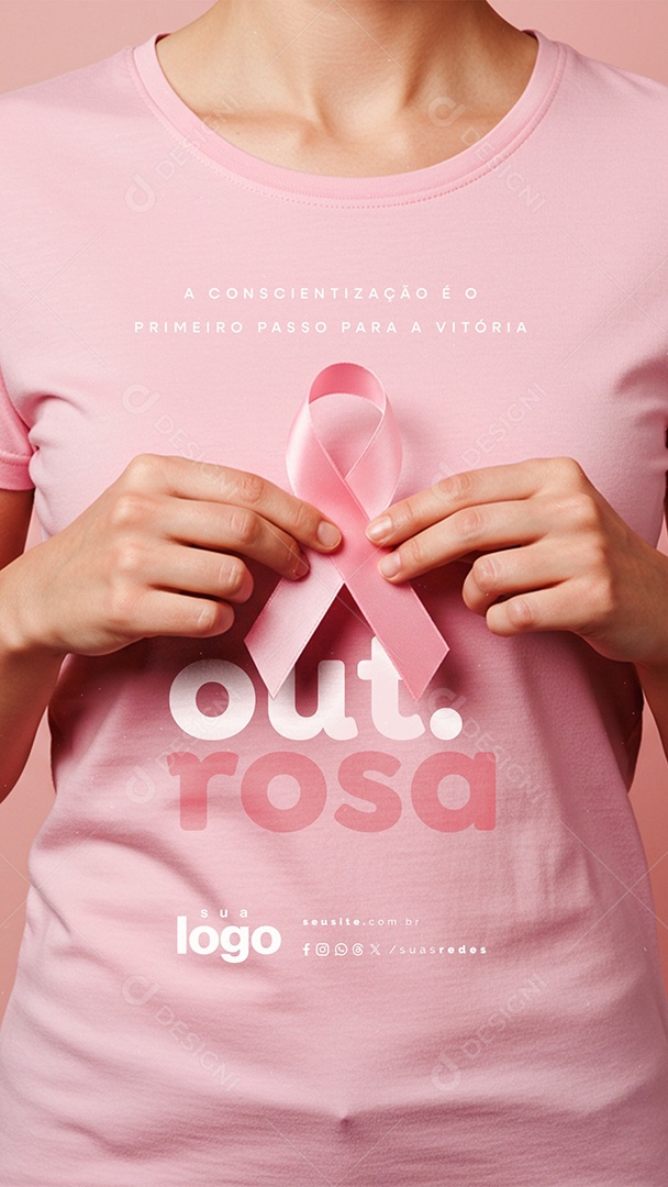 Story Outubro Rosa Mês de Prevenção ao Câncer de Mama Social Media PSD Editável