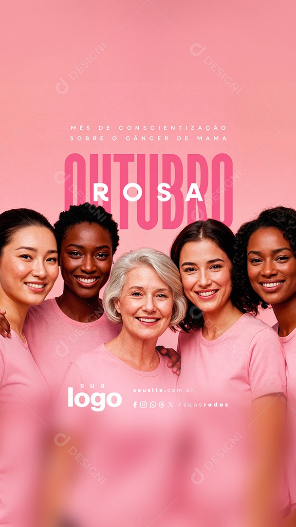Story Outubro Rosa Mês de Prevenção ao Câncer de Mama Social Media PSD Editável