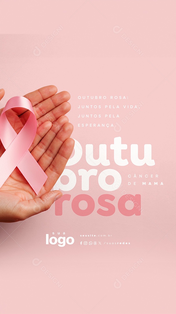Story Outubro Rosa Mês de Prevenção ao Câncer de Mama Social Media PSD Editável