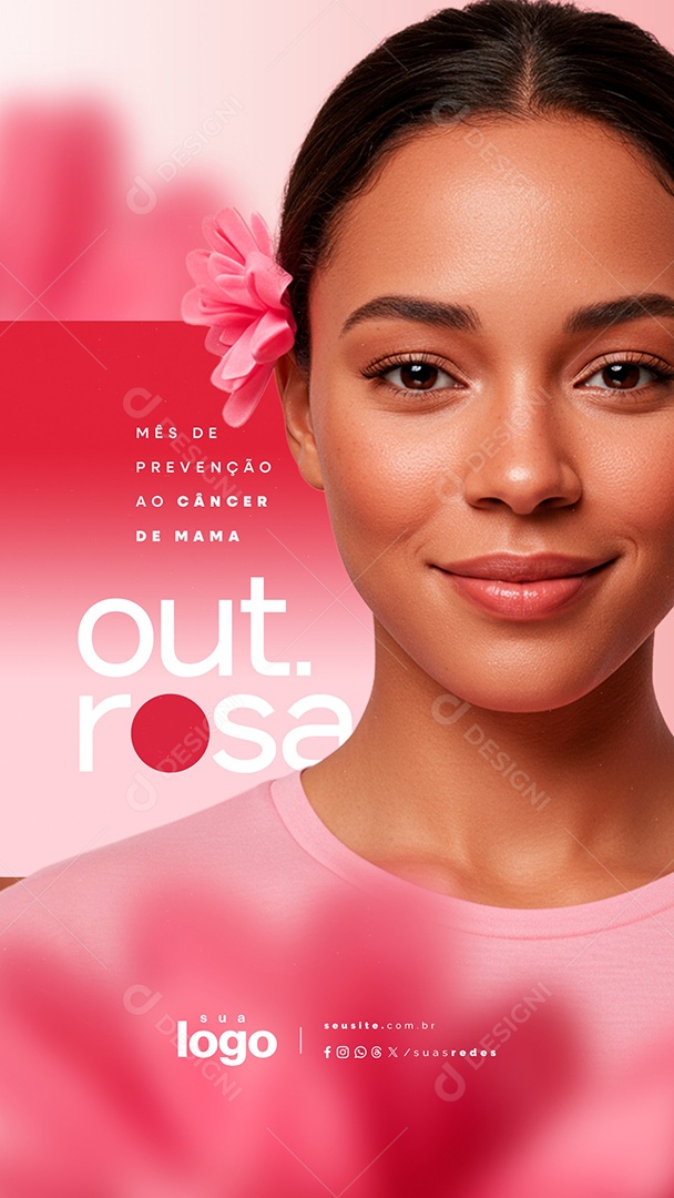 Story Outubro Rosa Mês de Prevenção ao Câncer de Mama Social Media PSD Editável