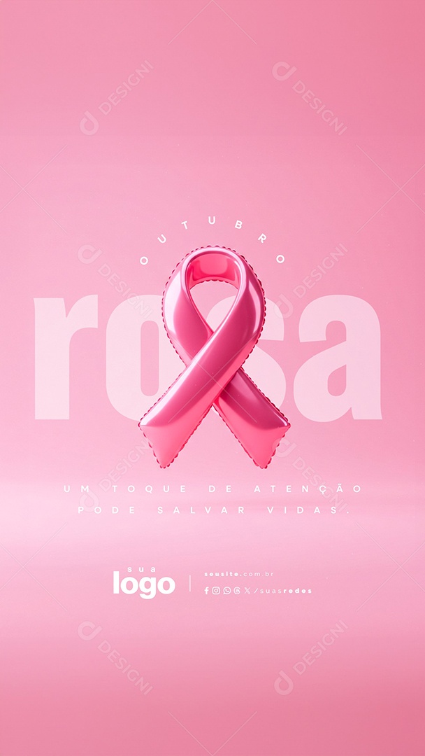 Story Outubro Rosa Mês de Prevenção ao Câncer de Mama Social Media PSD Editável