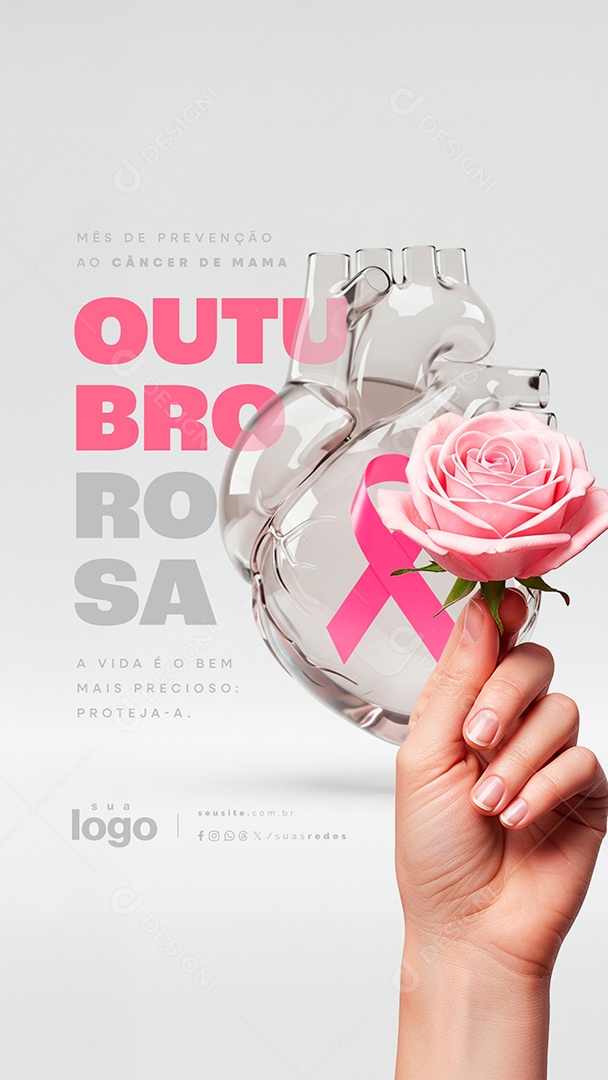 Story Outubro Rosa Mês de Prevenção ao Câncer de Mama Social Media PSD Editável