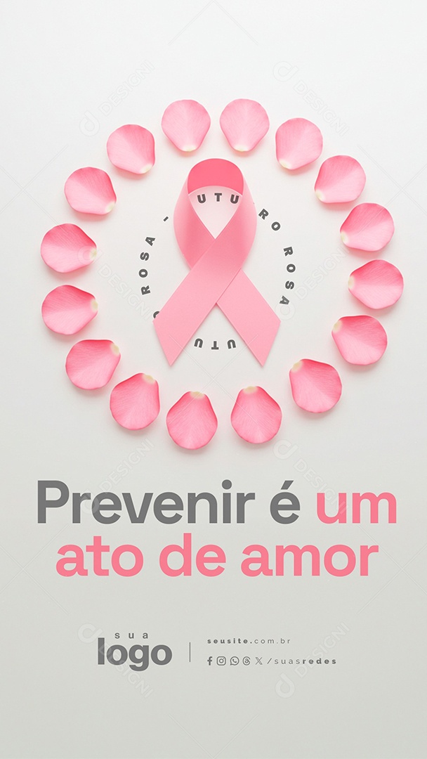 Story Outubro Rosa Mês de Prevenção ao Câncer de Mama Social Media PSD Editável