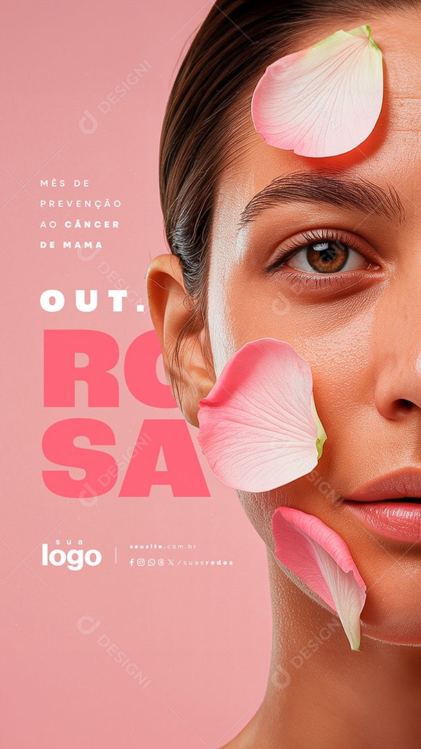 Story Outubro Rosa Mês de Prevenção ao Câncer de Mama Social Media PSD Editável