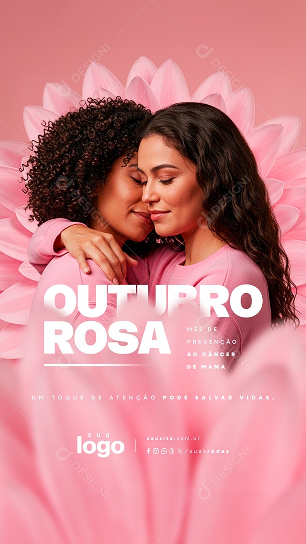 Story Outubro Rosa Mês de Prevenção ao Câncer de Mama Social Media PSD Editável