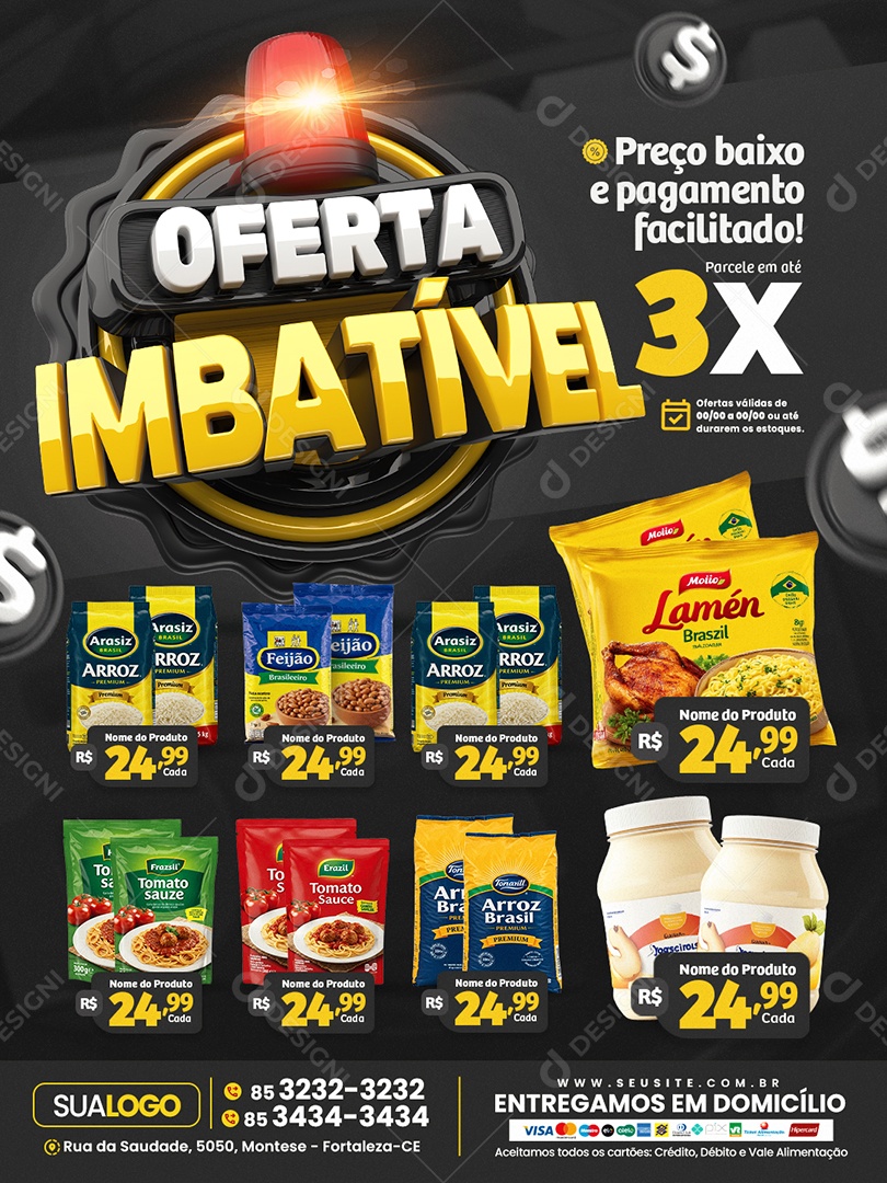 Tabloide Oferta Imbatível Supermercado Produtos Preço Baixo Social Media PSD Editável