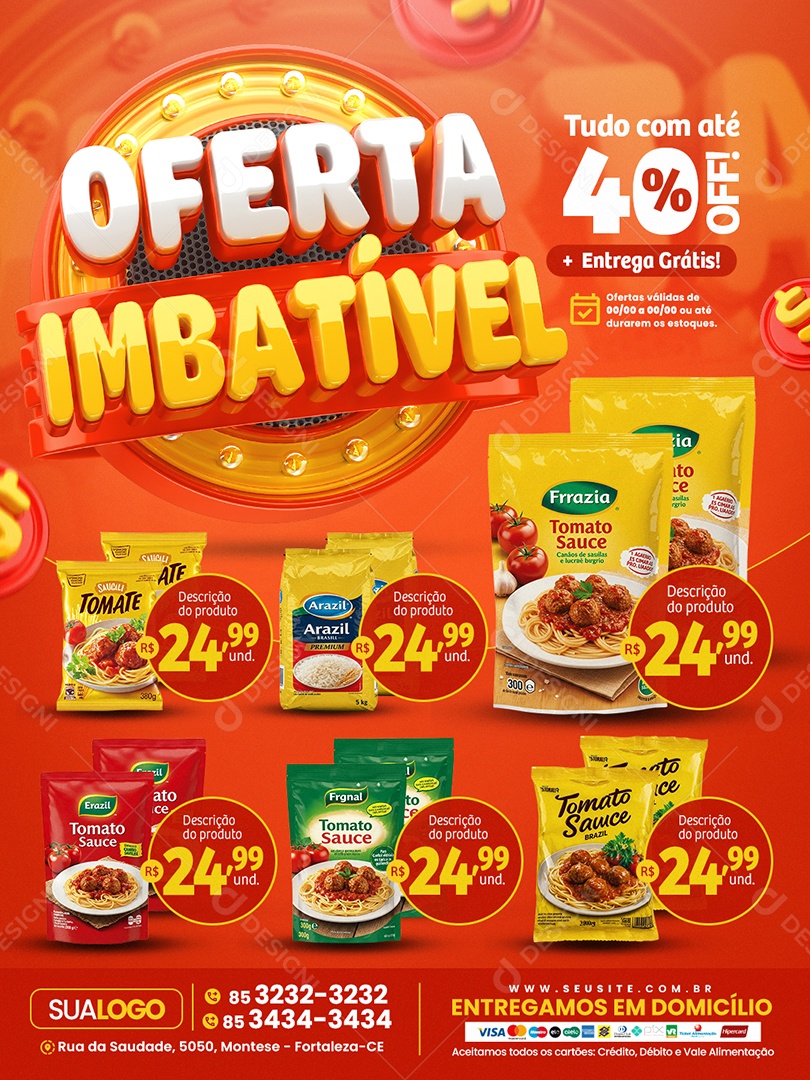 Tabloide Oferta Imbatível Supermercado Produtos Tudo com Até 40% Off Social Media PSD Editável