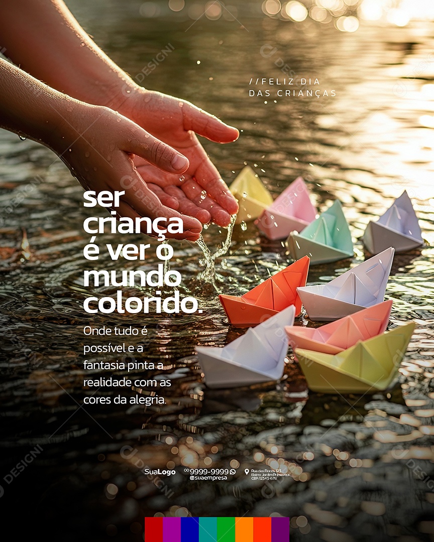 Dia das Crianças 12 de Outubro Ser Criança é Ver o Mundo Colorido Social Media PSD Editável