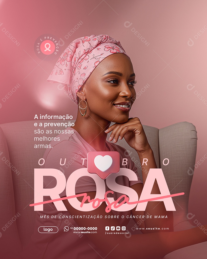 Outubro Rosa Mês de Conscientização Sobre o Câncer de Mama Social Media PSD Editável