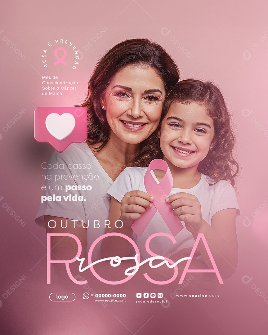 Outubro Rosa Mês de Conscientização Sobre o Câncer de Mama Social Media PSD Editável