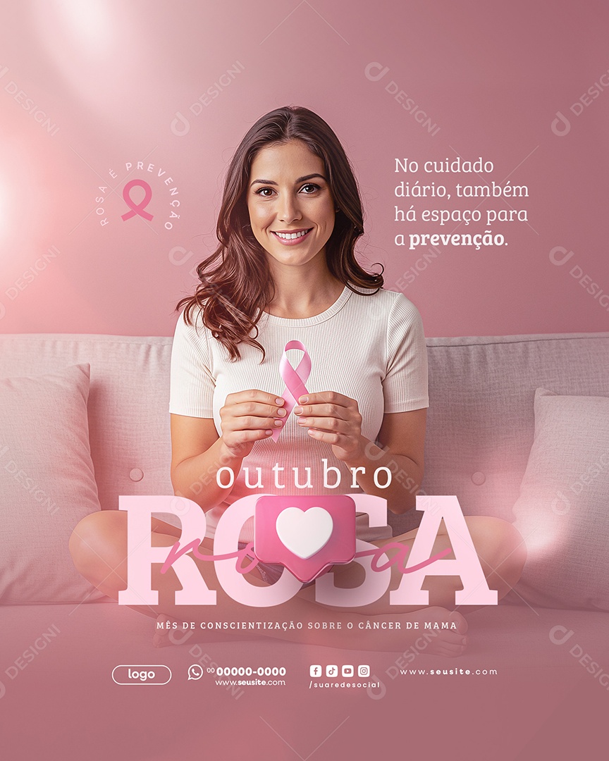 Outubro Rosa No Cuidado Diário Social Media PSD Editável