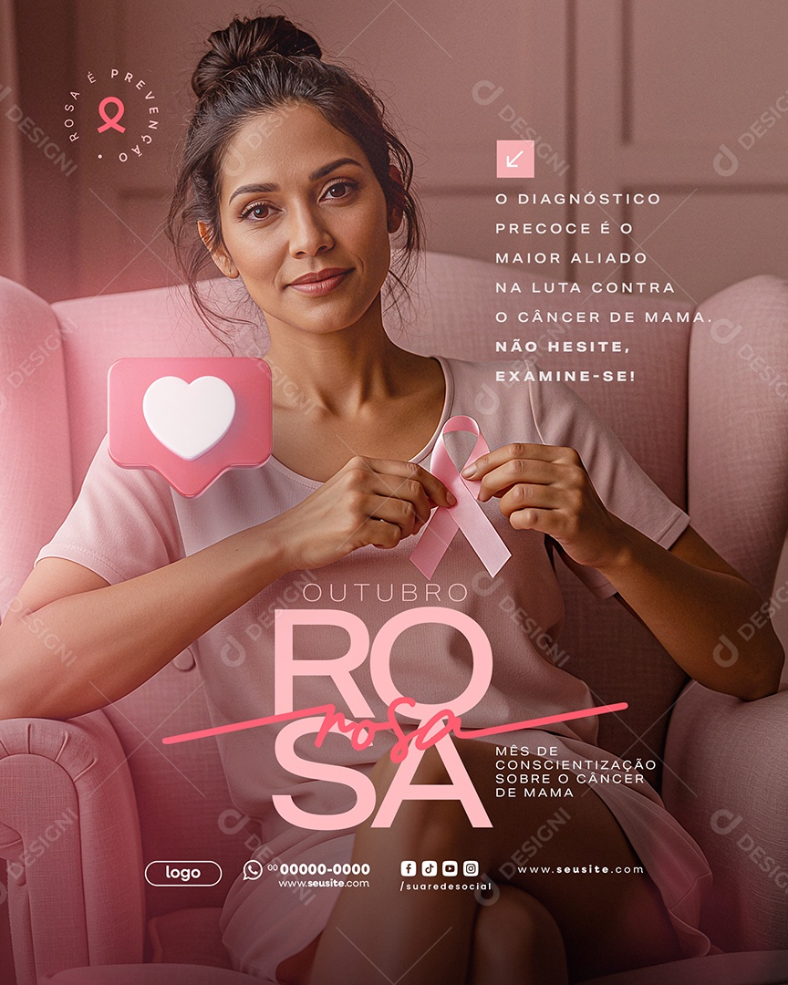 Outubro Rosa Mês de Conscientização Sobre o Câncer de Mama Social Media PSD Editável
