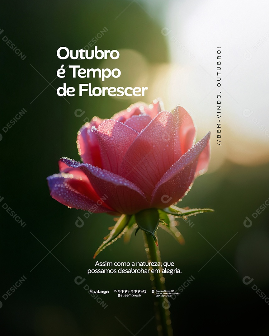 Bem Vindo Outubro é Tempo de Florescer Social Media PSD Editável