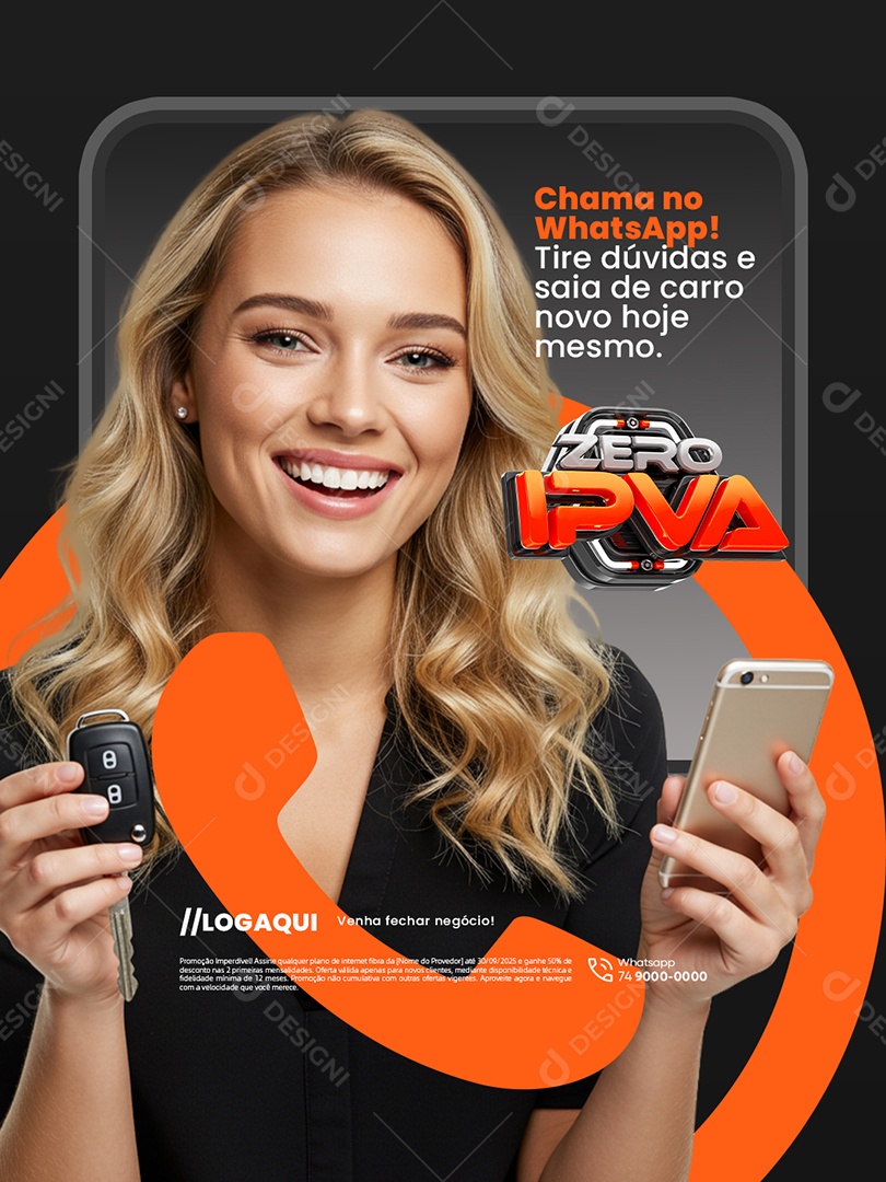 Concessionária Zero IPVA Chama no Whatzapp Social Media PSD Editável