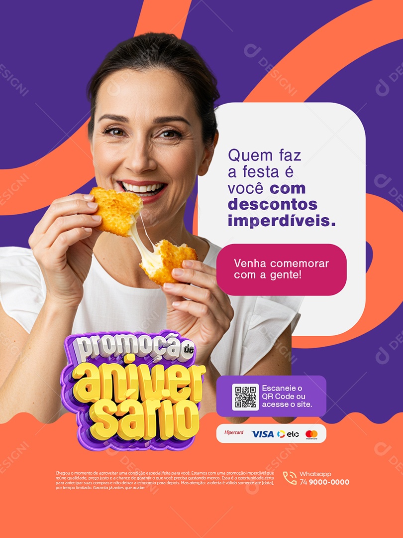 Promoção de Aniversario Pastelaria Descontos Imperdíveis Social Media PSD Editável