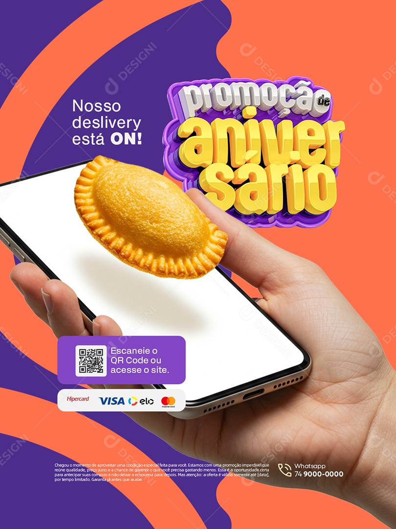 Promoção de Aniversario Pastelaria Nosso Delivery On Social Media PSD Editável