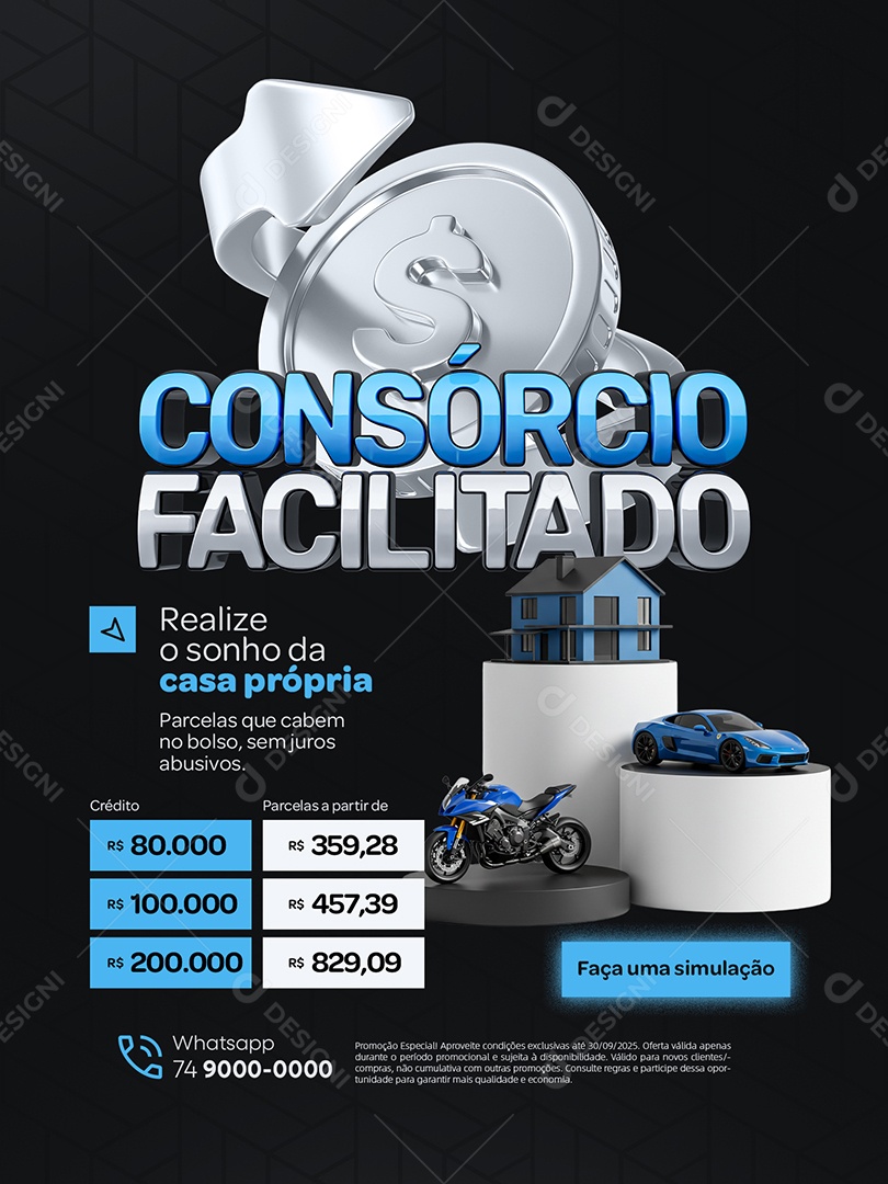 Encarte Consorcio Facilitado O Sonho da Casa Própria Social Media PSD Editável