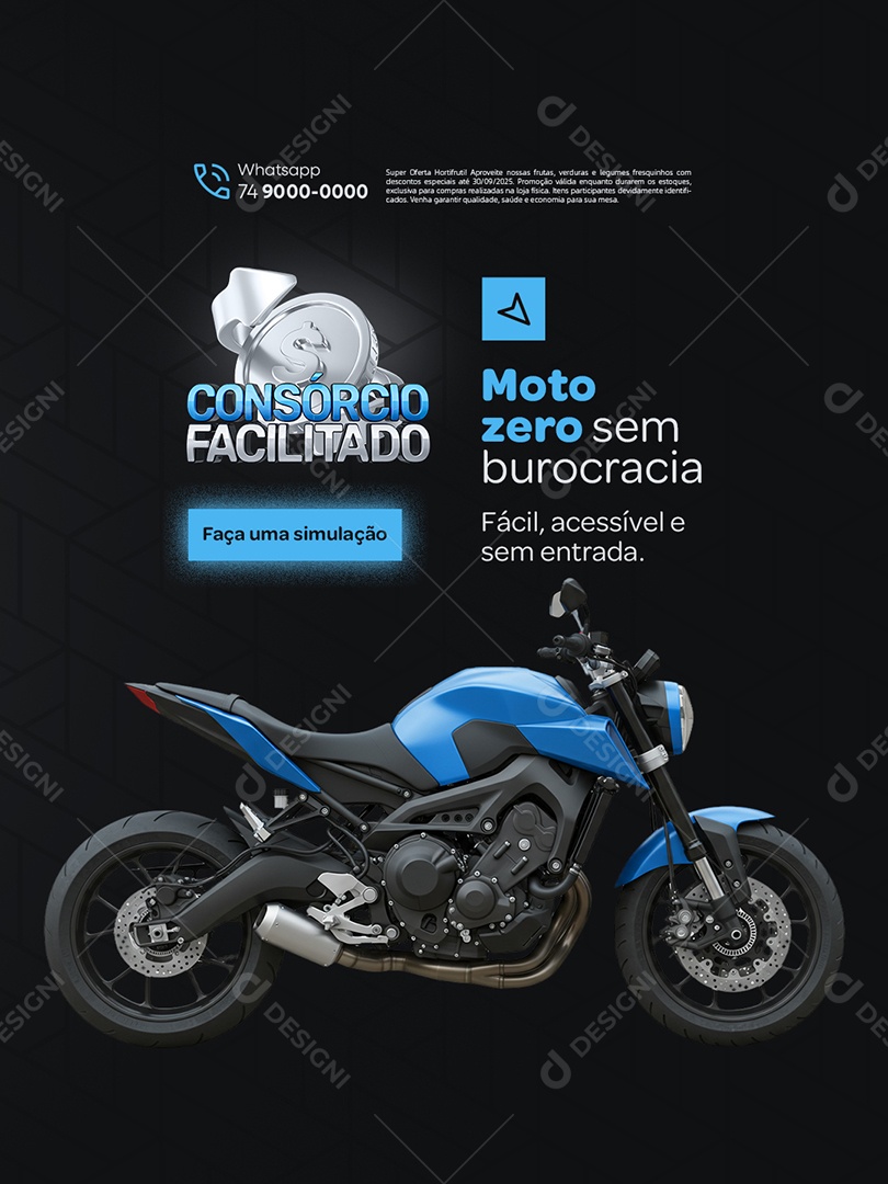 Consorcio Facilitado Moto Zera Sem Burocracia Social Media PSD Editável