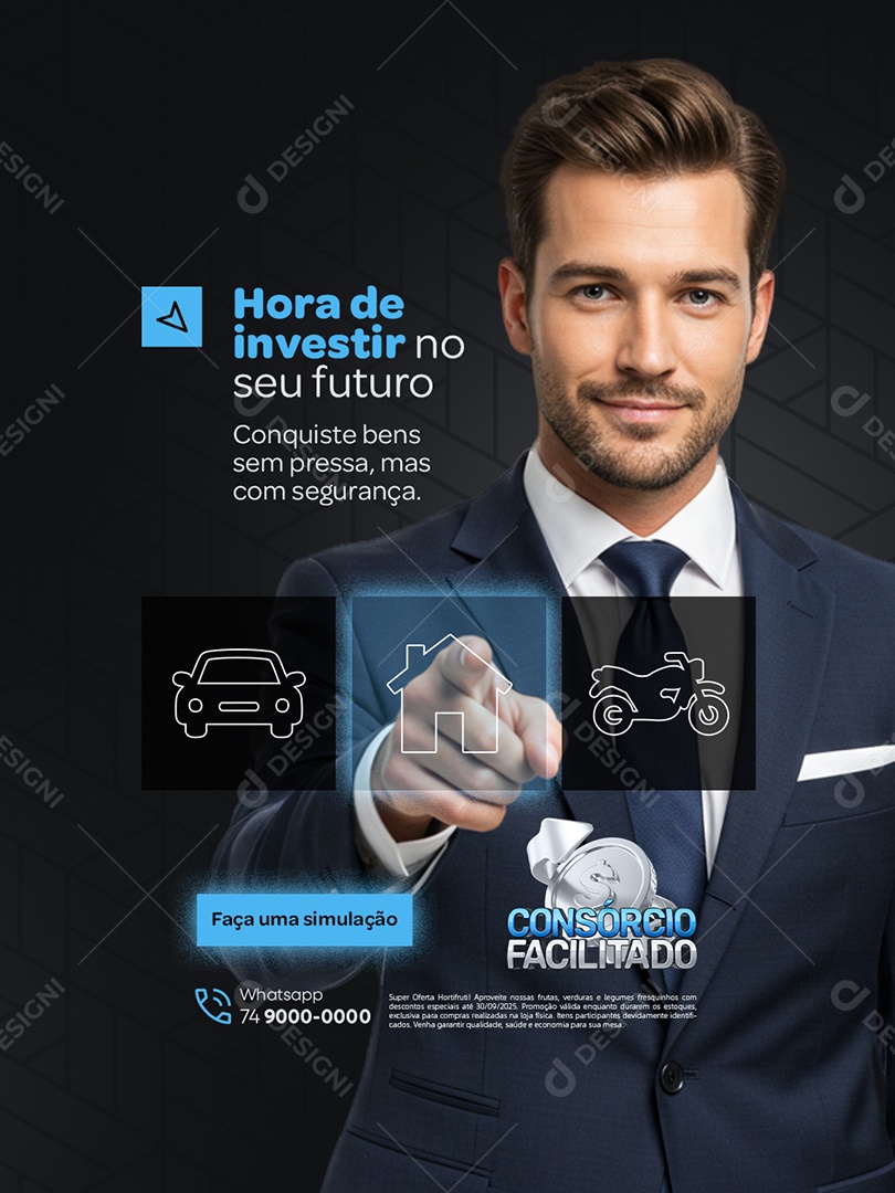 Consorcio Facilitado Hora de Investir no Seu Futuro Social Media PSD Editável
