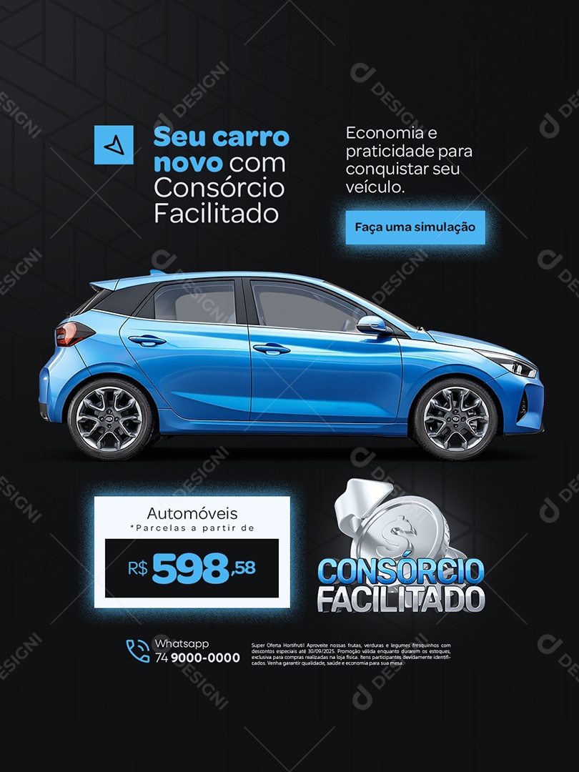 Consorcio Facilitado Seu Carro Novo Social Media PSD Editável