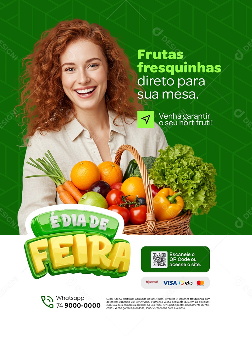 É Dia de Feira Frutas Fraquinhas Social Media PSD Editável