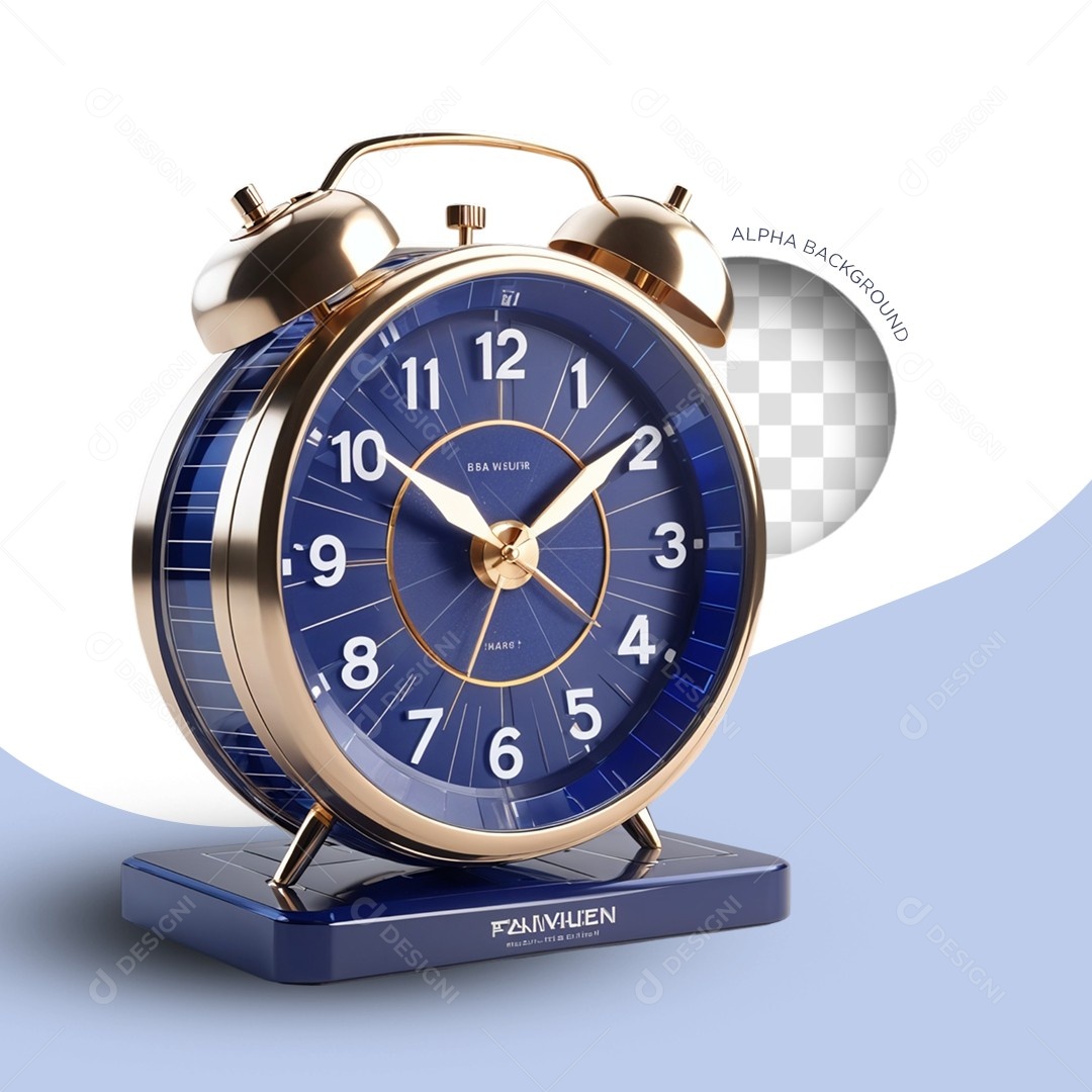 Elemento 3D Relógio Despertador Energia Solar para Composição PSD Editável