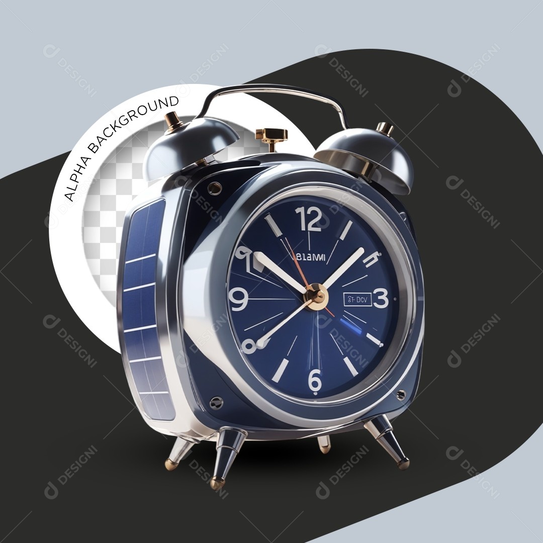 Elemento 3D Relógio Despertador Energia Solar para Composição PSD Editável