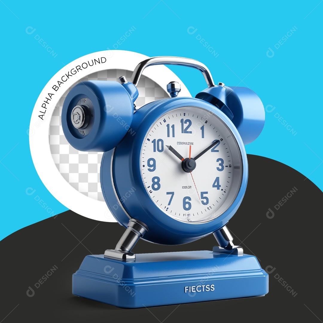 Elemento 3D Relógio Despertador Halteres Academia Azul e Branco para Composição PSD Editável