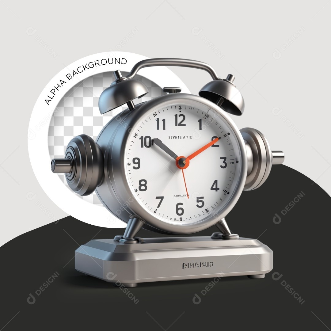 Elemento 3D Relógio Despertador Halteres Academia Branco para Composição PSD Editável