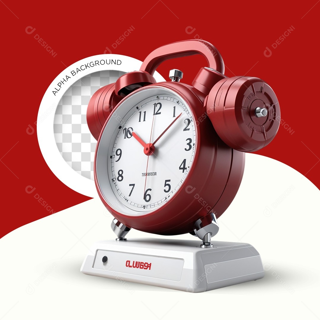 Elemento 3D Relógio Despertador Halteres Academia Verde para Composição PSD Editável