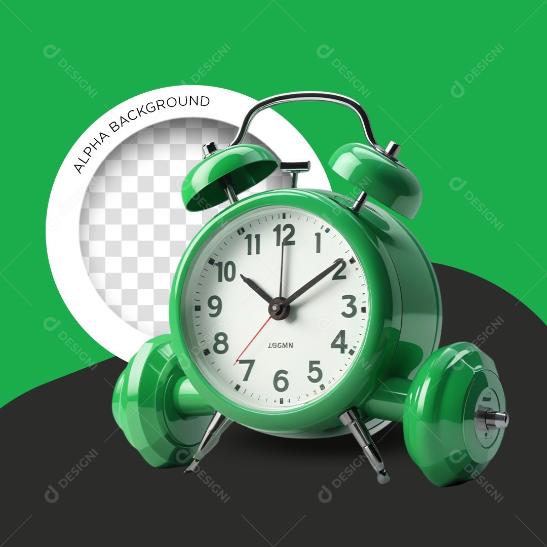 Elemento 3D Relógio Despertador Halteres Academia Vermelho para Composição PSD Editável