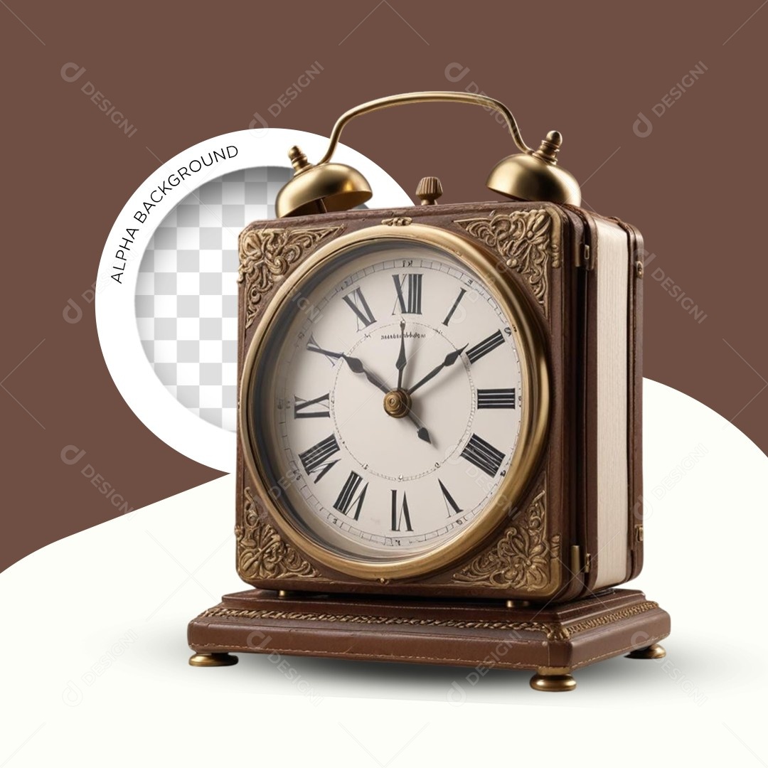Elemento 3D Relógio Despertador Livro para Composição PSD Editável