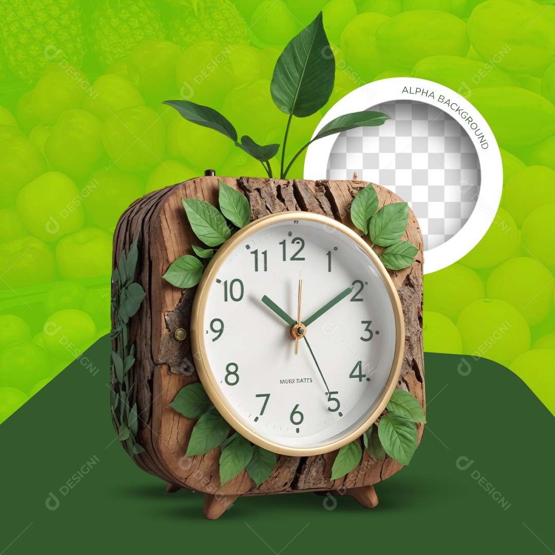 Elemento 3D Relógio Despertador Organico para Composição PSD Editável