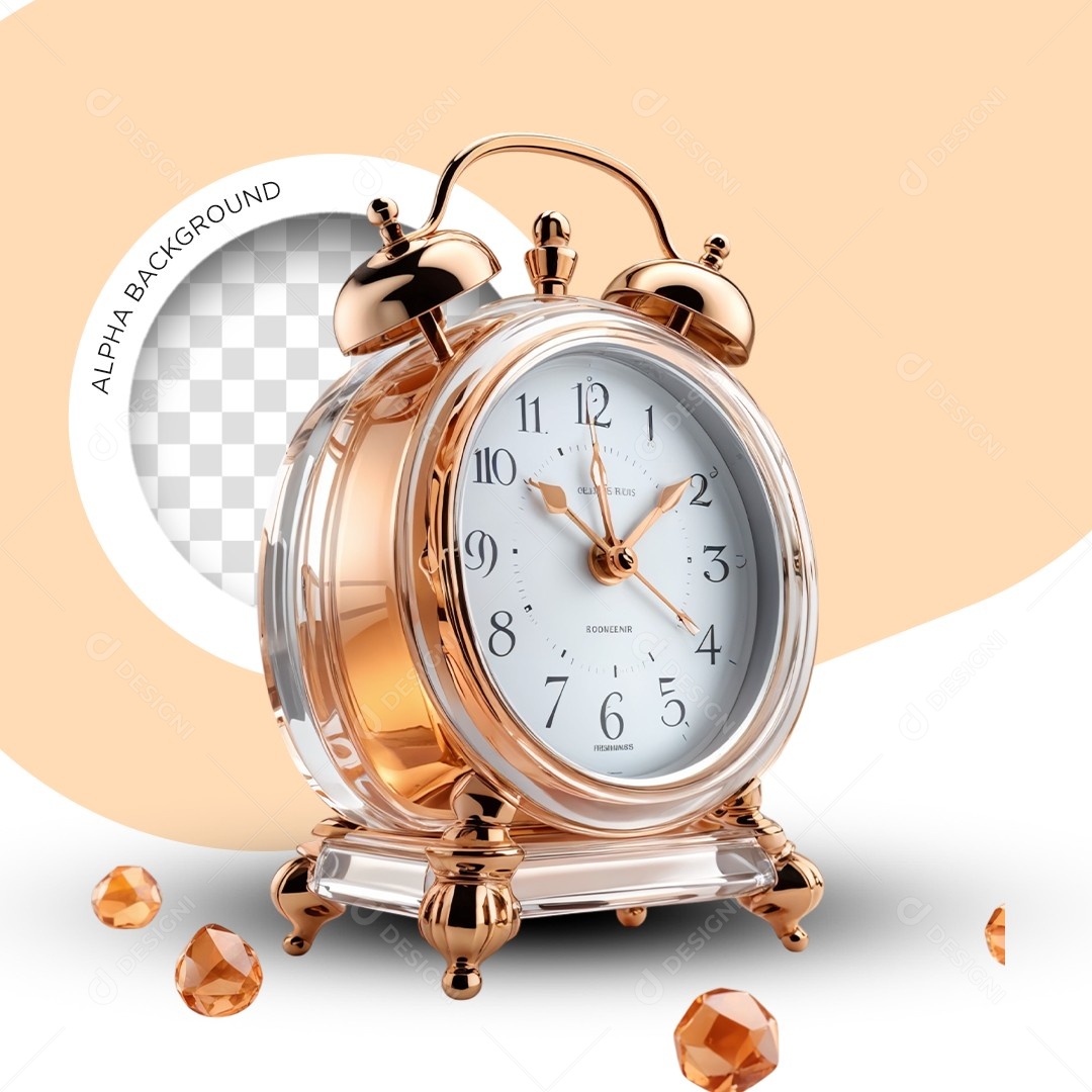 Elemento 3D Relógio Despertador Perfumaria para Composição PSD Editável