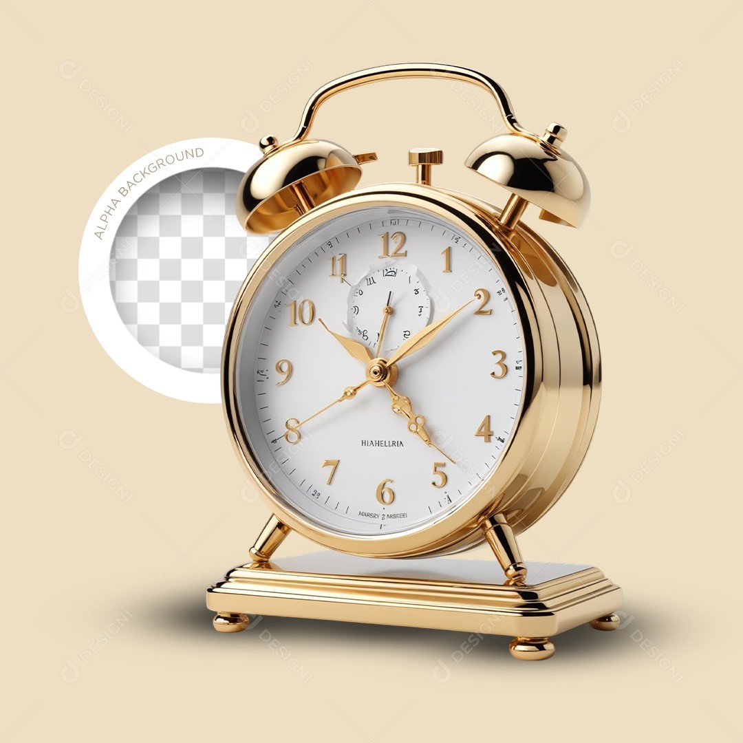 Elemento 3D Relógio Despertador Relojoaria para Composição PSD Editável