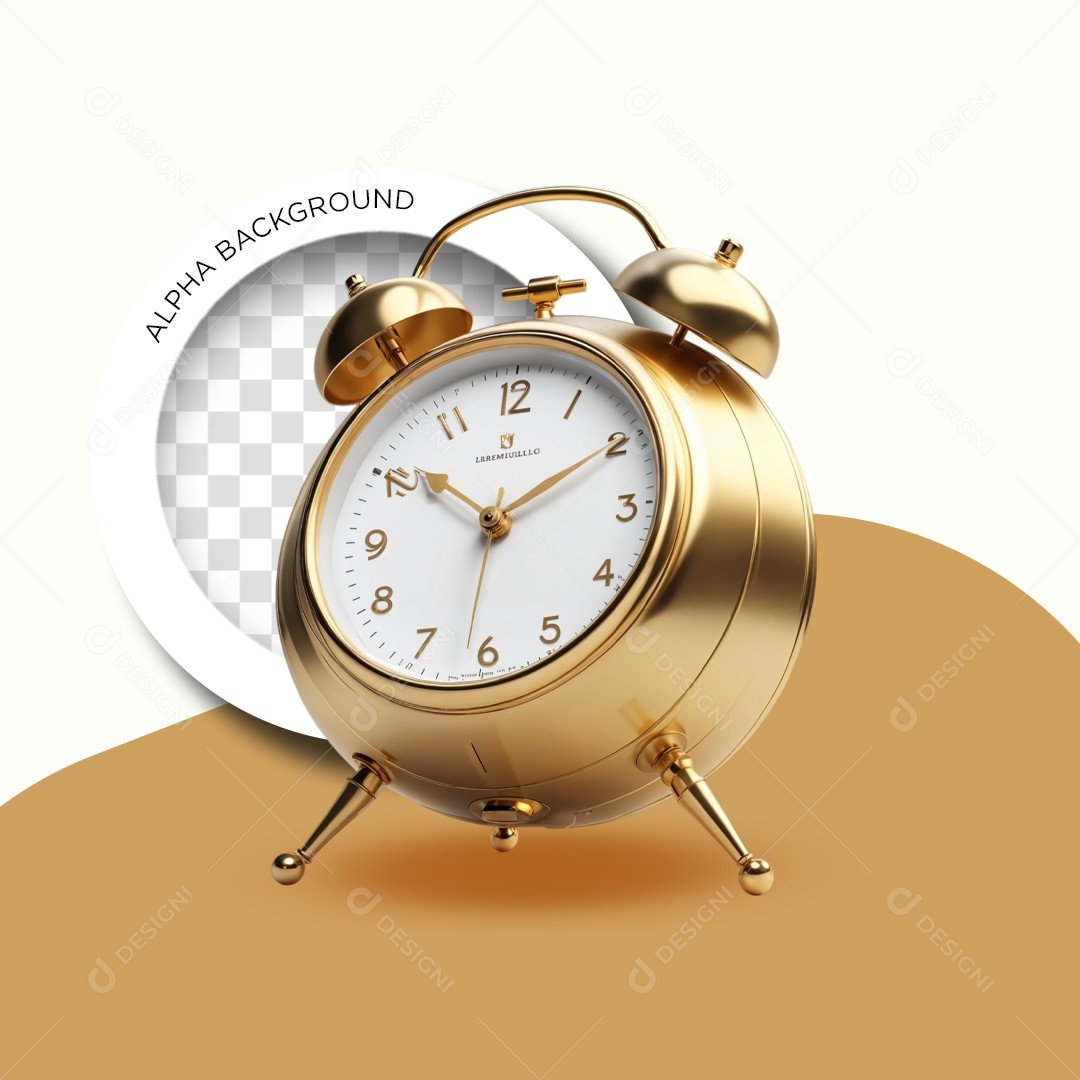 Elemento 3D Relógio Despertador Relojoaria para Composição PSD Editável